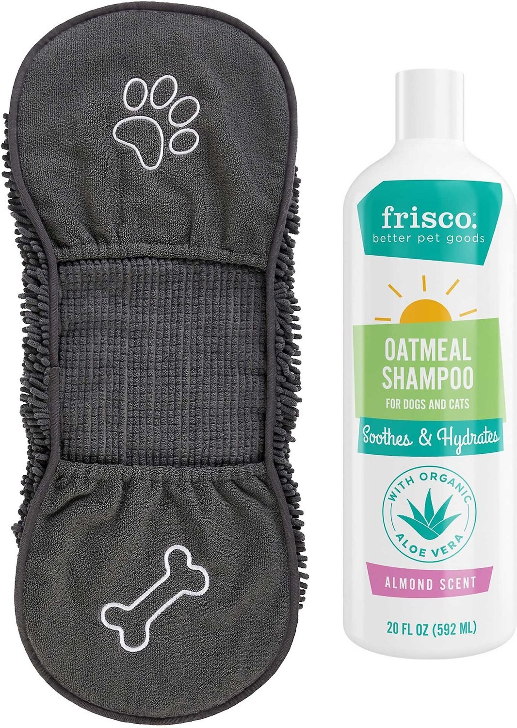 x FRISCO Microfiber Chenille Shammy Towel, Gray, Small/Medium & FRISCO Oatmeal Shampoo with