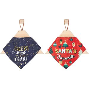 Frisco Santa's Favorite & Cheers to the New Year Dog & Cat Reversible Bandana, X-Small/Small, 1 count