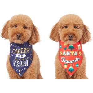 Frisco Santa's Favorite & Cheers to the New Year Dog & Cat Reversible Bandana, Medium/Large, 1 count