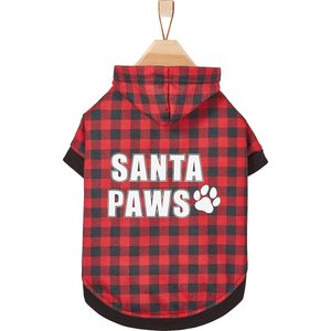 Frisco Plaid Santa Paws Dog & Cat Hoodie, Small