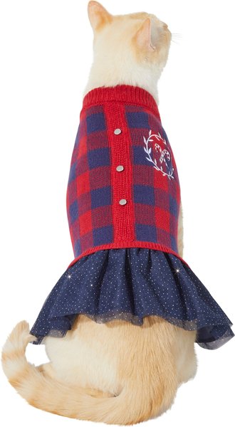 Frisco Candy Cane Plaid Dog & Cat Sweater Dress, X-Small slide 1 of 7