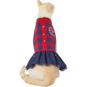 Frisco Candy Cane Plaid Dog & Cat Sweater Dress, X-Small
