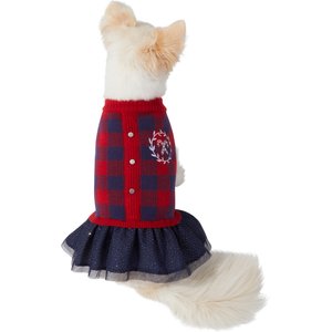 Frisco Candy Cane Plaid Dog & Cat Sweater Dress, Large