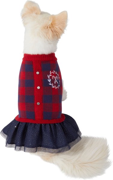 Frisco Candy Cane Plaid Dog & Cat Sweater Dress, X-Large slide 1 of 6