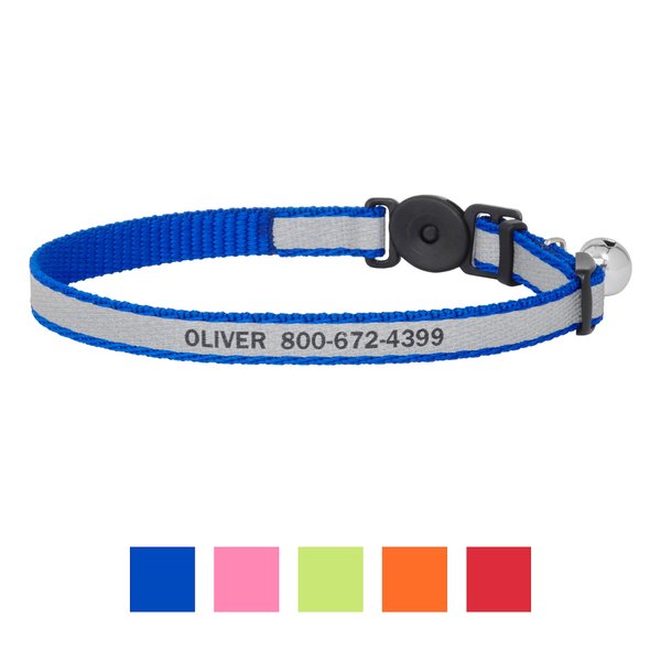 Frisco Polyester Personalized Reflective Cat Collar with Bell, 8 to 12-in neck, 3/8-in wide, Blue slide 1 of 6