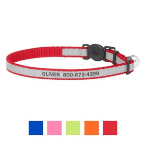 Frisco Polyester Personalized Reflective Cat Collar with Bell, Red, 8 to 12-in neck, 3/8-in wide