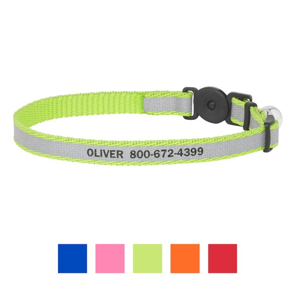 Frisco Polyester Personalized Reflective Cat Collar with Bell, Lime Green, 8 to 12-in neck, 3/8-in wide slide 1 of 6
