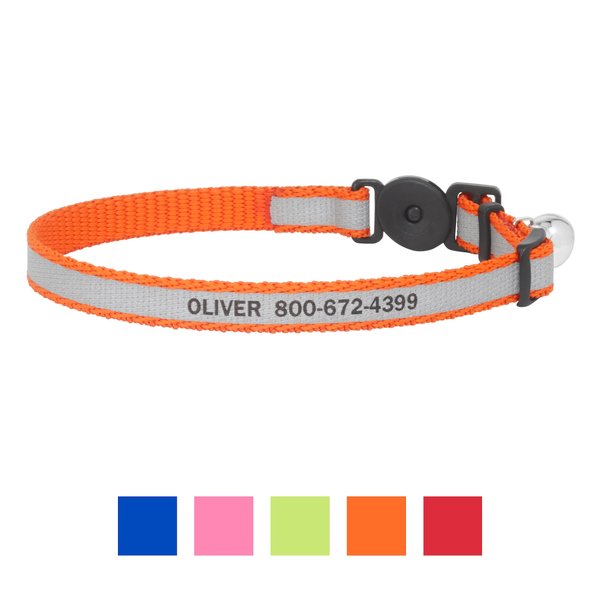 Frisco Polyester Personalized Reflective Cat Collar with Bell, 8 to 12-in neck, 3/8-in wide, Orange slide 1 of 6