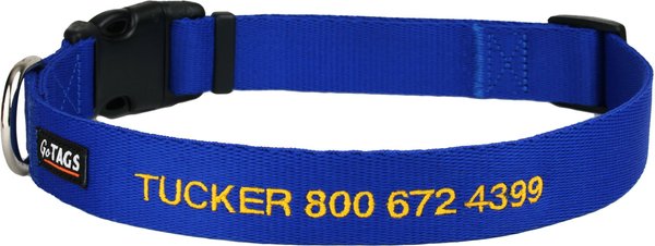 GoTags Small Font Personalized Dog Collar, Blue, Large slide 1 of 5