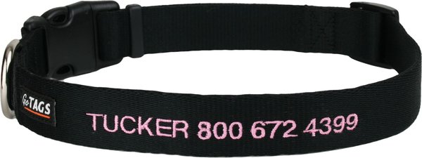 GoTags Small Font Personalized Dog Collar, Black, Large slide 1 of 5
