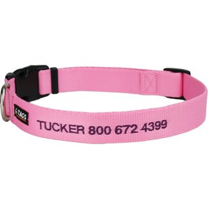 GoTags Small Font Personalized Dog Collar, Pink, Large