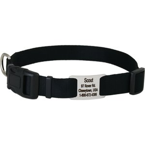 GoTags Adjustable Nameplate Personalized Dog Collar, Black, Large