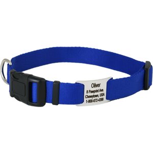 GoTags Adjustable Nameplate Personalized Dog Collar, Blue, Medium
