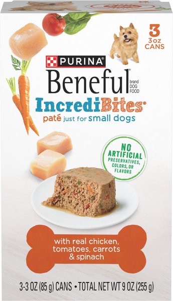 Purina Beneful IncrediBites Pate with Real Chicken Tomatoes Carrots Spinach Wet Dog Food 3 oz can case of 24