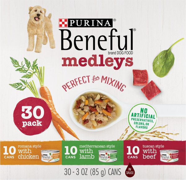 Purina Beneful Medleys Tuscan, Romana & Mediterranean Style Variety Pack Wet Dog Food, 3-oz can, case of 30 slide 1 of 10
