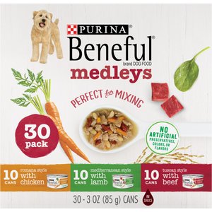 Purina Beneful Medleys Tuscan, Romana & Mediterranean Style Variety Pack Wet Dog Food, 3-oz can, case of 30