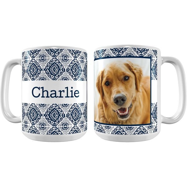 Frisco Boho Damask White Personalized Coffee Mug, 15-oz