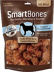 SmartBones Mini Peanut Butter Dog Treats, 56 count