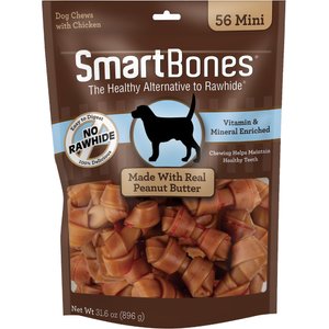 SmartBones Mini Peanut Butter Dog Treats, 56 count