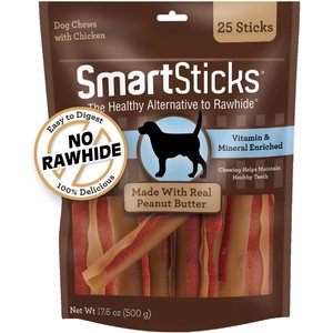 SmartBones SmartSticks Peanut Butter Dog Treats, 25 count