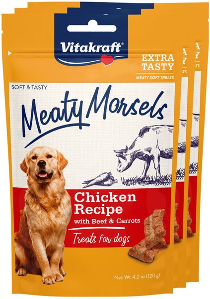 Vitakraft Meaty Morsels Chicken Recipe with Beef Soft & Chewy Dog Treats, 4.2-oz bag, 3 count slide 1 of 9