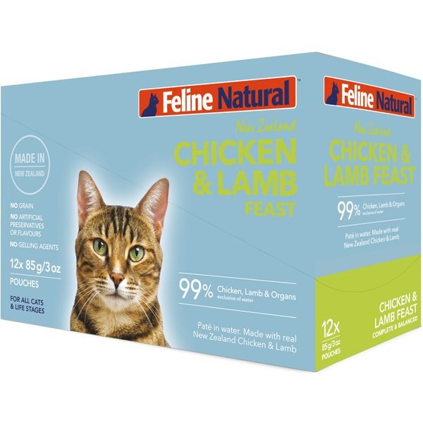 Feline Natural Chicken & Lamb Feast Grain-Free Wet Cat Food, 3-oz pouch, case of 12