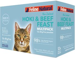 Feline Natural Hoki & Beef Feast Grain-Free Wet Cat Food, 3-oz pouch, case of 12