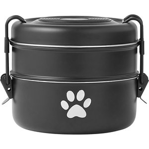 Frisco Complete Travel Stainless Steel Dog & Cat Feeder Bowl, Black, Medium