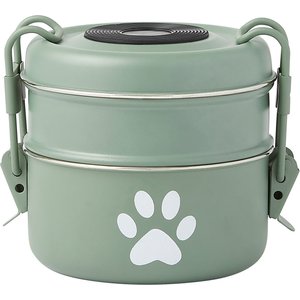 Frisco Complete Travel Stainless Steel Dog & Cat Feeder Bowl, Artichoke Green, Small