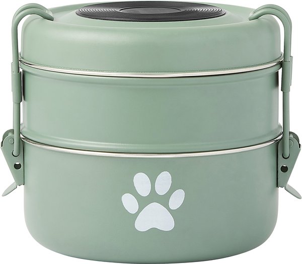 Frisco Complete Travel Stainless Steel Dog & Cat Feeder Bowl, Artichoke Green, Large slide 1 of 8
