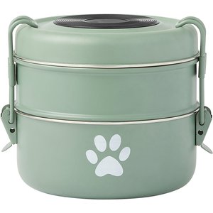 Frisco Complete Travel Stainless Steel Dog & Cat Feeder Bowl, Artichoke Green, Large