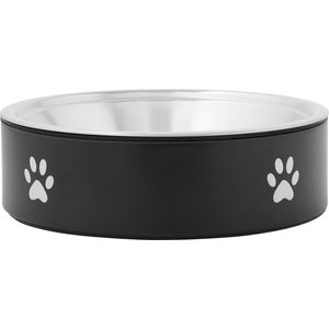 Frisco Paw Print Non-Skid Stainless Steel Dog & Cat Bowl, Black, 5 Cup