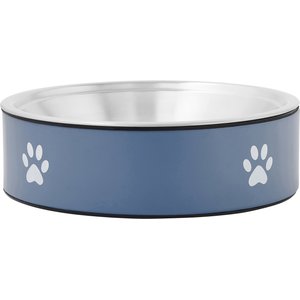 Frisco Paw Print Non-Skid Stainless Steel Dog & Cat Bowl, Blueberry, 5.5 Cup