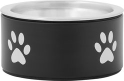 Frisco Paw Print Non-Skid Stainless Steel Dog & Cat Bowl, Black, Small: 1 cup