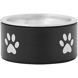Frisco Paw Print Non-Skid Stainless Steel Dog & Cat Bowl, Black, Small: 1 cup