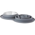 Frisco Silicone Stainless Steel Double Diner Slow Feeder Dog & Cat Bowl, Grey, 3 Cup