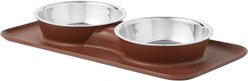 Frisco Silicone Stainless Steel Double Diner Dog & Cat Bowl, Brown, 3 cup