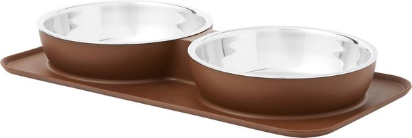 Frisco Double Stainless Steel Dog & Cat Bowl with Silicone Mat, Brown, 6 Cups slide 1 of 7