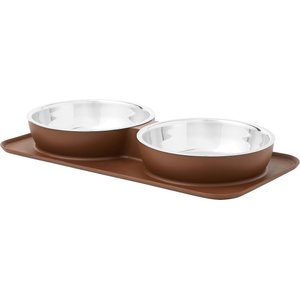 Frisco Double Stainless Steel Dog & Cat Bowl with Silicone Mat, Brown, 6 Cups