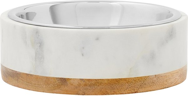Frisco Marble Design Stainless Steel Dog & Cat Bowl with Wooden Base, 2 Cups slide 1 of 8