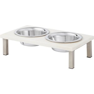 Frisco Marble Elevated Stainless Steel Double Diner Dog & Cat Bowls, White, 1.5 Cup