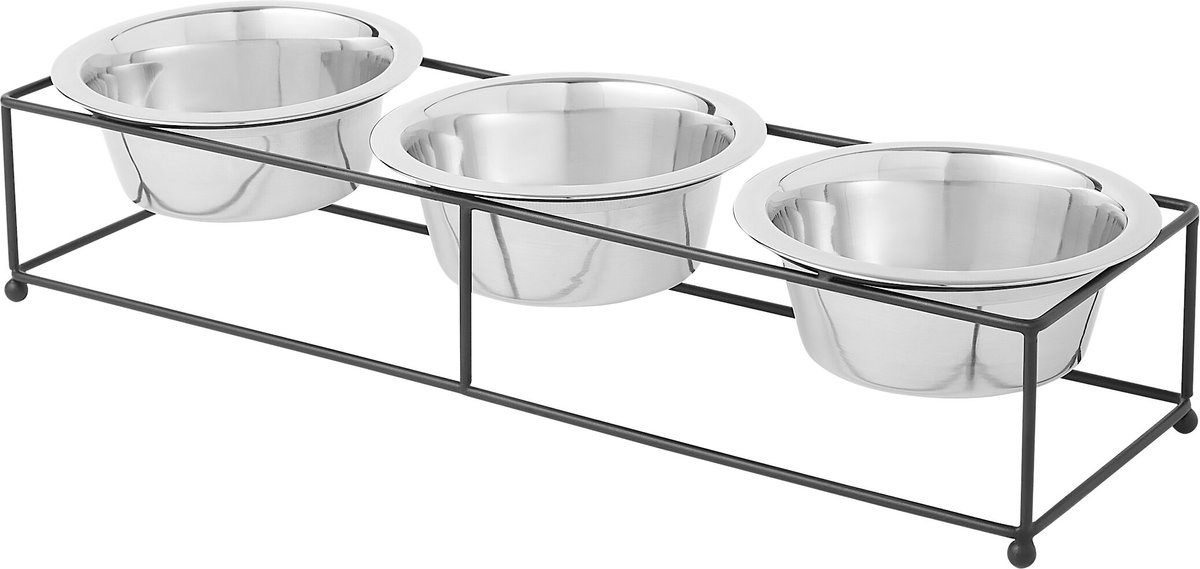 FRISCO Straight Triple Feeder Stainless Steel Dog Cat Bowl