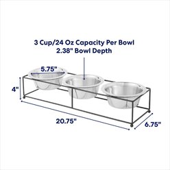 Frisco Straight Triple Feeder Stainless Steel Dog & Cat Bowl, Medium: 3 cup slide 2 of 7