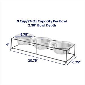 Frisco Straight Triple Feeder Stainless Steel Dog & Cat Bowl, Medium: 3 cup