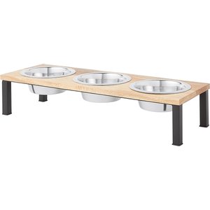 Frisco Natural Wooden Triple Elevated Stainless Steel Dog & Cat Bowl, 4 Cups