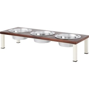 Frisco Dark Wooden Triple Elevated Stainless Steel Dog & Cat Bowl, 4 Cups