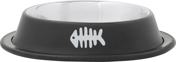 Frisco Fish Print Non-Skid Stainless Steel Dish Cat Bowl, Black, 1 Cup slide 1 of 6