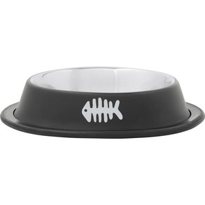 Frisco Fish Bone Print Non-Skid Stainless Steel Cat Bowl, Black, 1 Cup