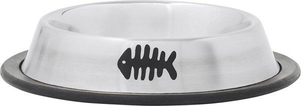 Frisco Fish Print Non-Skid Stainless Steel Dish Cat Bowl, Silver, 1 Cup slide 1 of 6