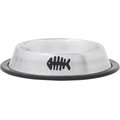 Frisco Fish Print Non-Skid Stainless Steel Dish Cat Bowl, Black, Small: 1 cup